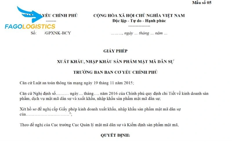 Giấy phép nhập khẩu sản phẩm mật mã dân sự