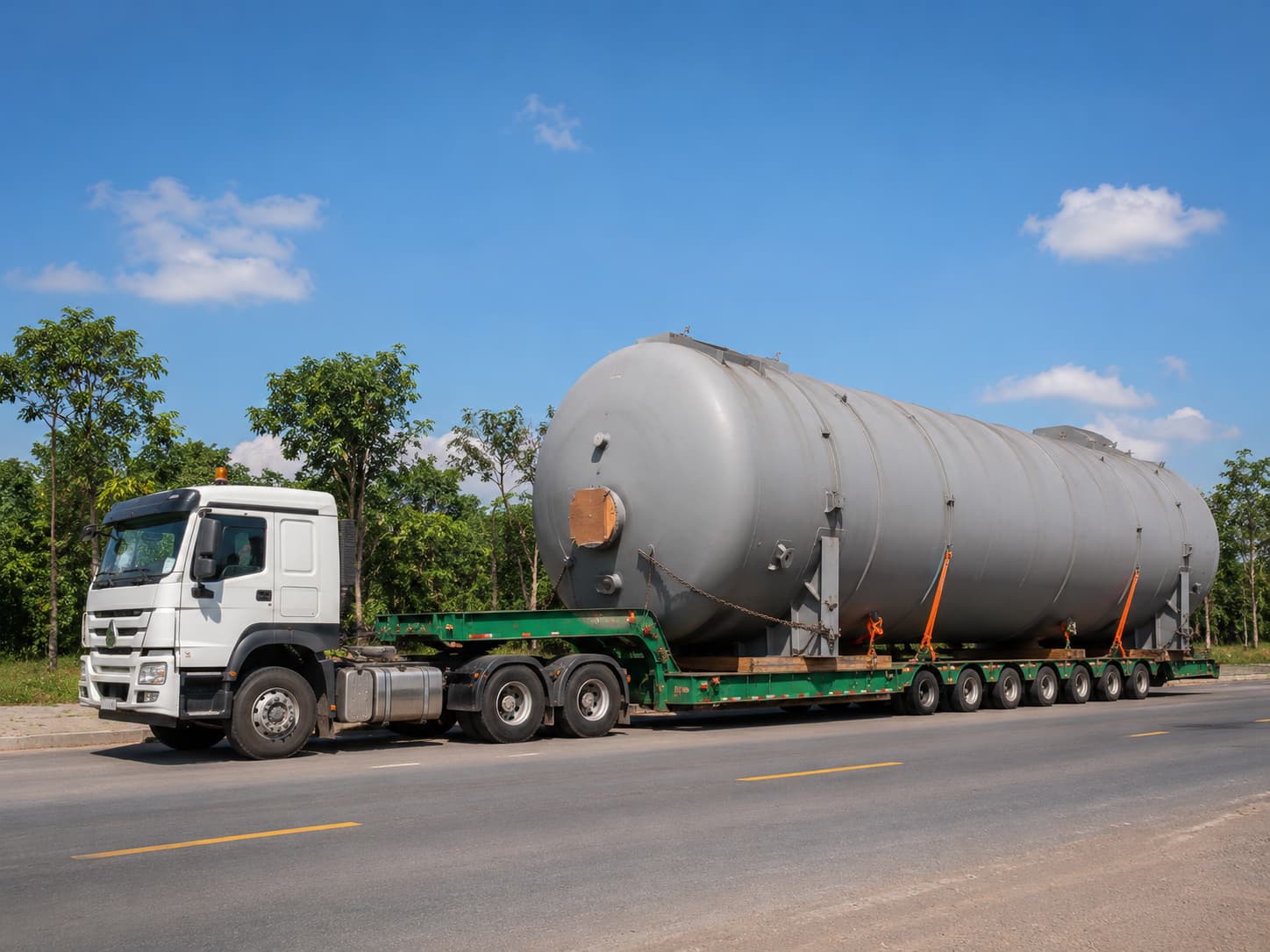 Xe tải và xe cẩu vận chuyển hàng cồng kềnh