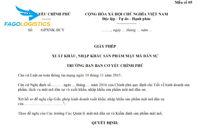 Giấy phép nhập khẩu sản phẩm mật mã dân sự Giấy phép nhập khẩu sản phẩm mật mã dân sự