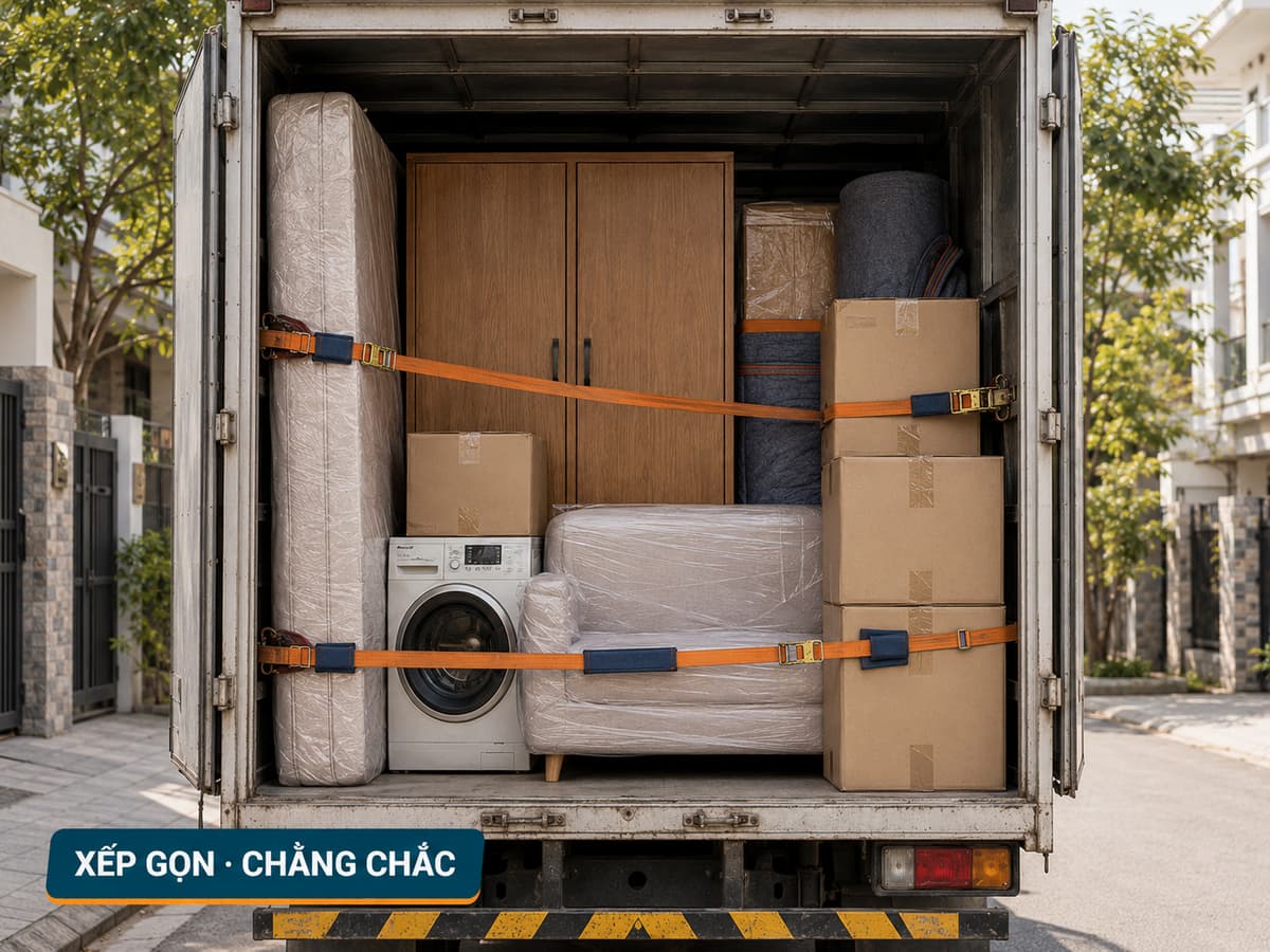 Đồ chuyển nhà được sắp xếp trên xe