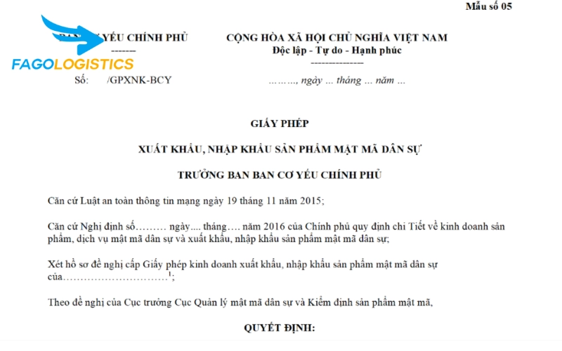 Giấy phép nhập khẩu sản phẩm mật mã dân sự Giấy phép nhập khẩu sản phẩm mật mã dân sự