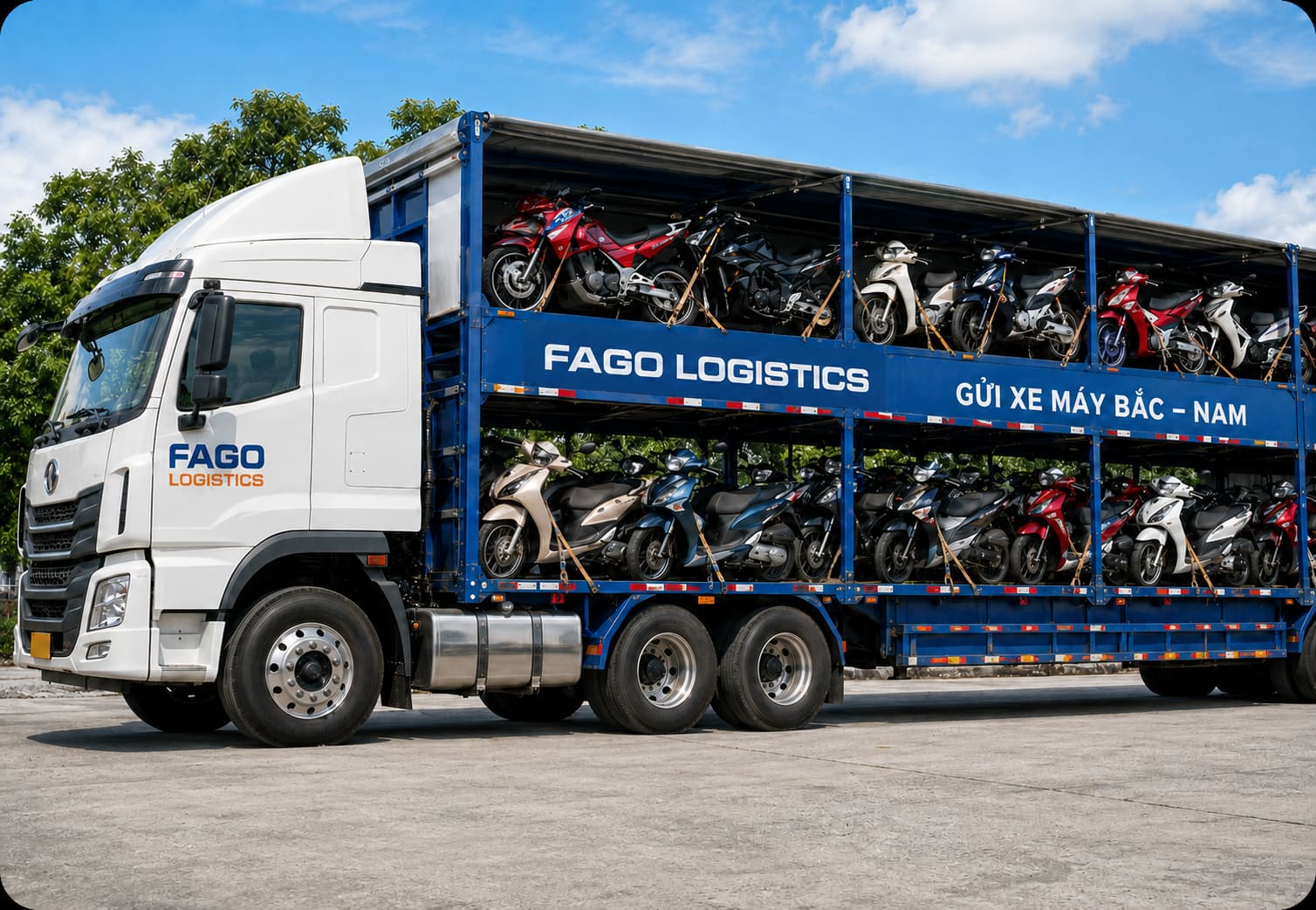 Xe tải chuyên dụng vận chuyển xe máy Bắc Nam của Fagologistics