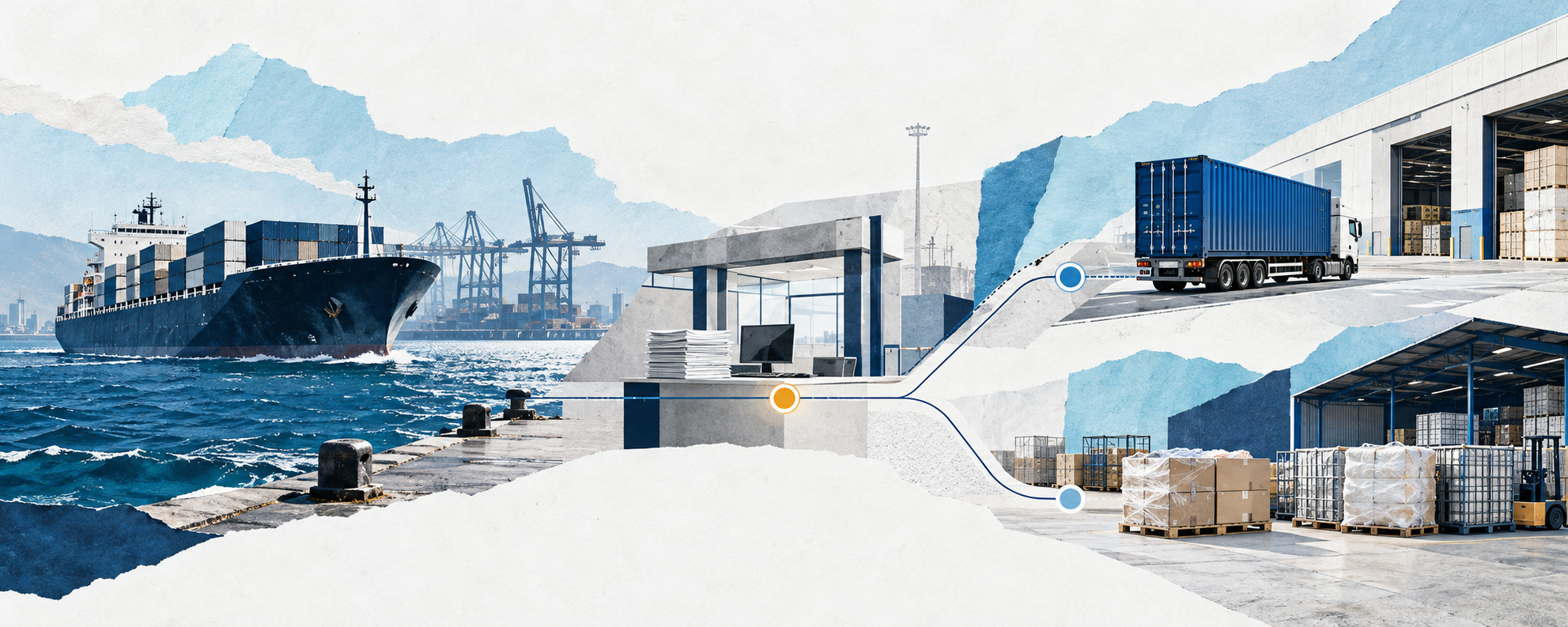 Minh họa panorama hàng nhập từ tàu đến hải quan rồi phân nhánh FCL và LCL