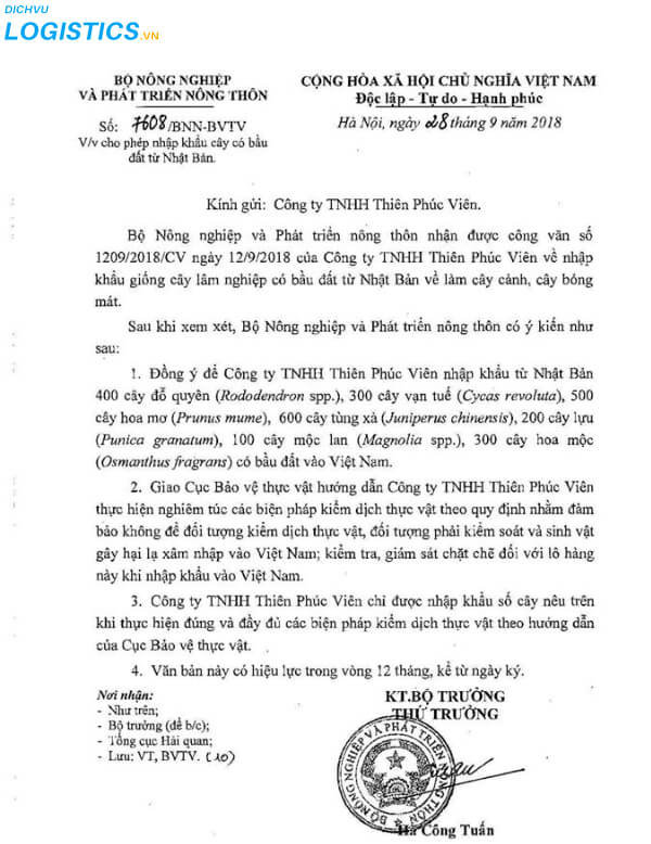 Thủ tục nhập khẩu cây cảnh bầu đất 4 Công văn số 7608/BNN-BVTV của Bộ Nông nghiệp phát triển nông thôn