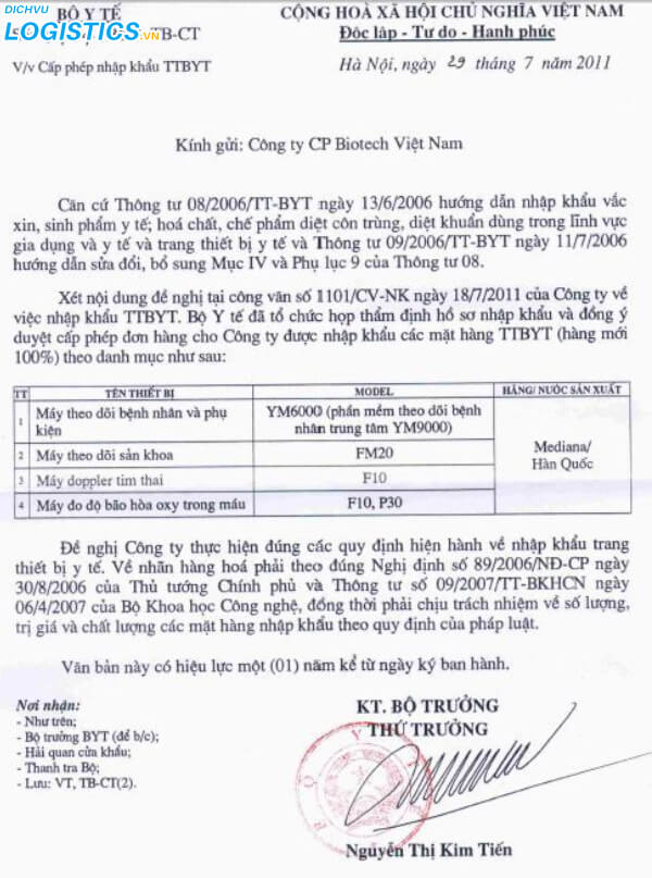 Thủ tục hải quan nhập khẩu thiết bị y tế 4 Thẩm quyền về cấp giấy phép xuất nhập khẩu trang thiết bị y tế
